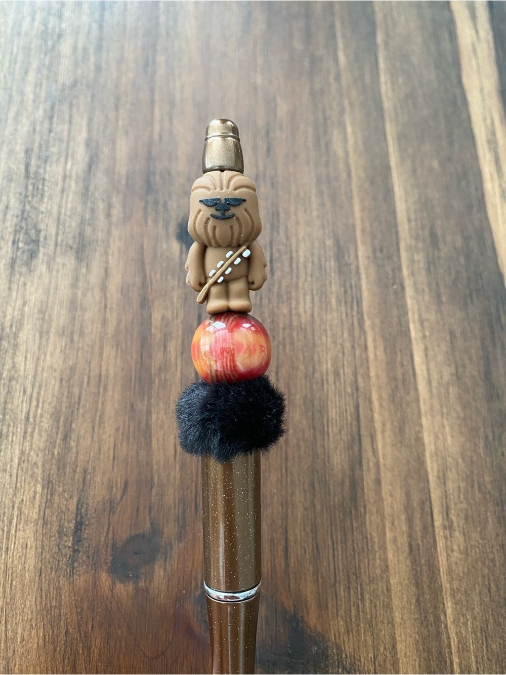 Brown Character Pom-Pom Hair Charm with Orange Bead